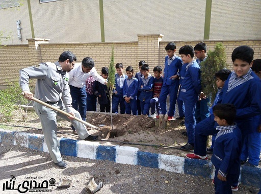 کاشت دو نهال در مدرسه شاهولی انار به یاد دو شهید محیط بان استان